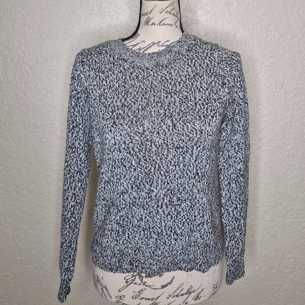 H&M Divided Black White Marled Knit Crew Neck Sweater XS